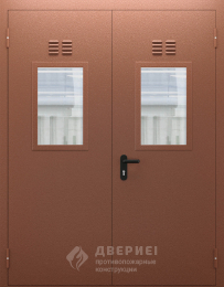 Коричневая дверь со стеклами и вент решеткой №92 - фото