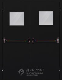 Двупольная входная дверь со стеклом противопожарная - фото